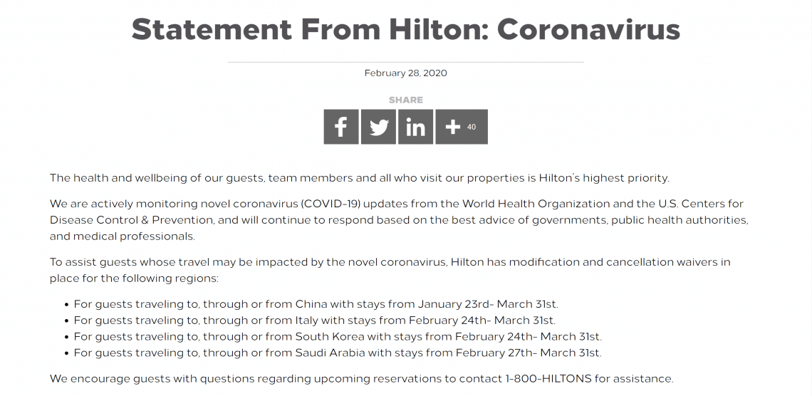 Hilton Coronavirus Cancellation Policy
