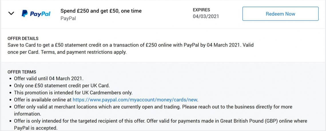 Amex Cashback with PayPal