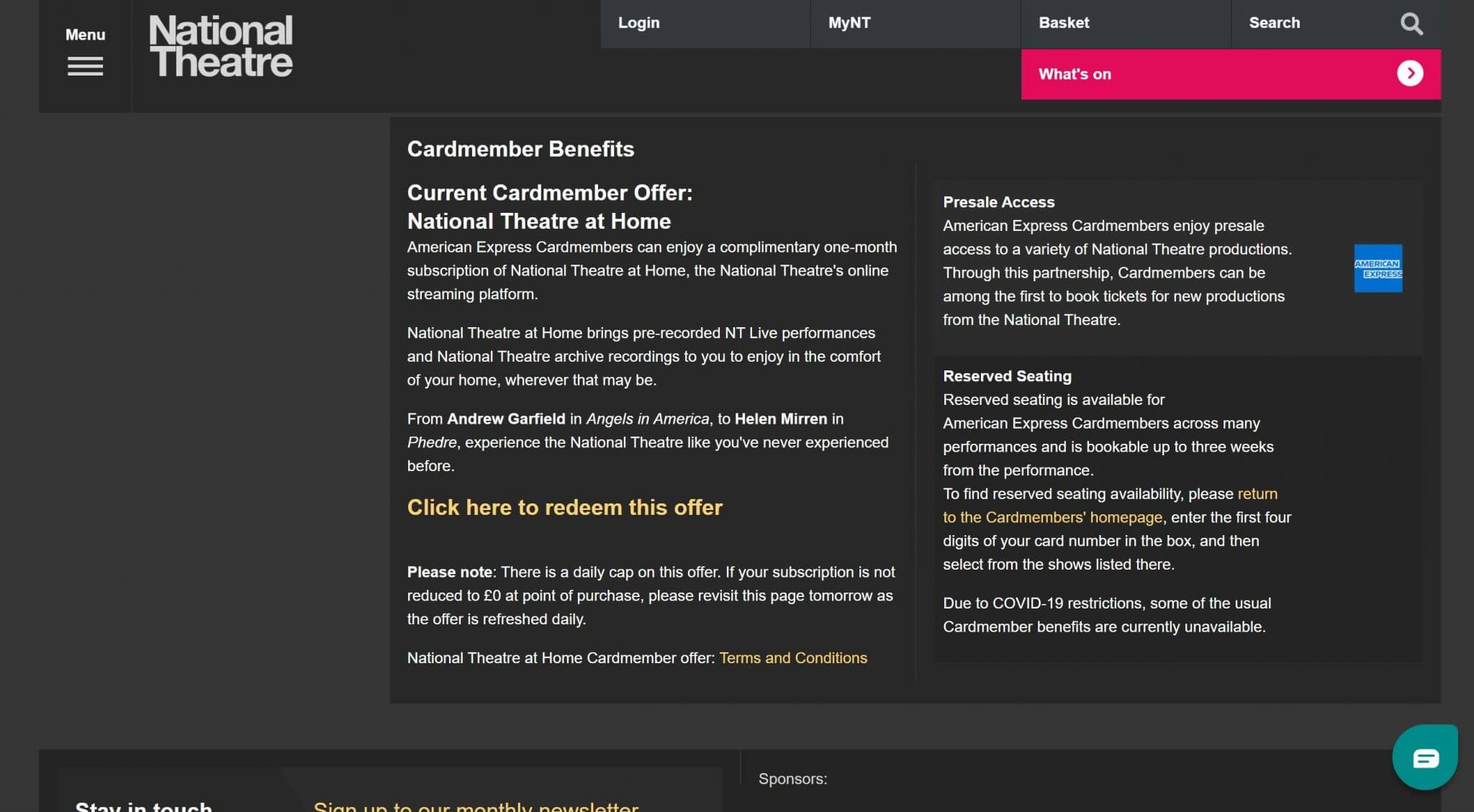 National Theatre at Home Subscription Free For Amex Cardholders