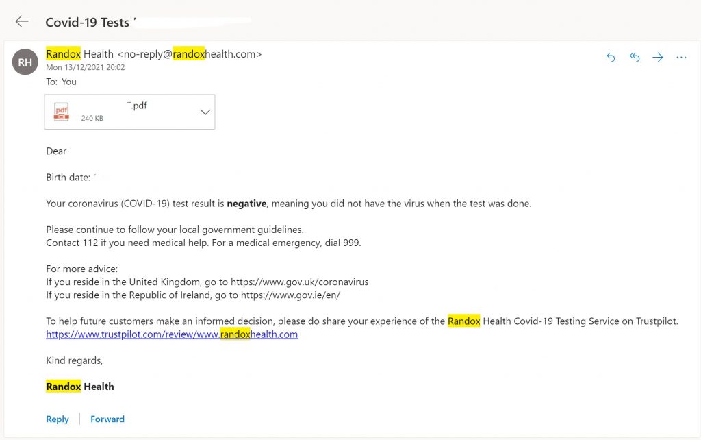 Fit To Fly COVID Test Result