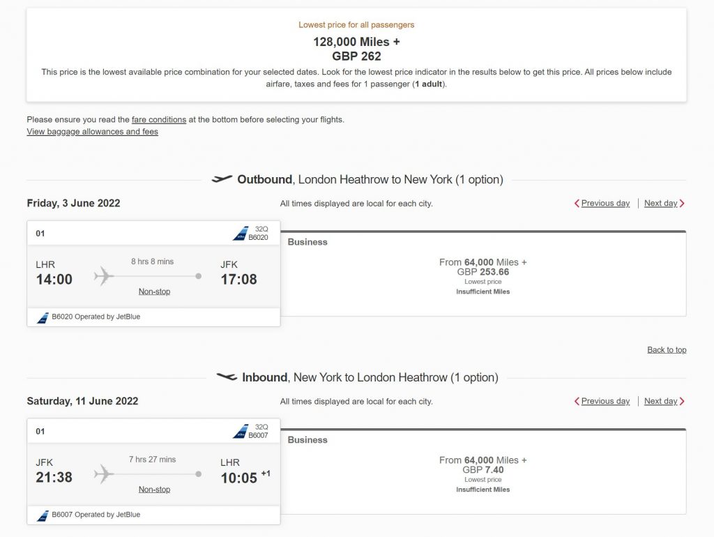 Low Tax Reward Flights To New York - Selecting Flights