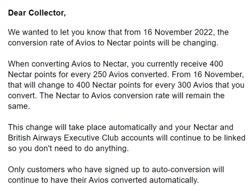 Avios to Nectar Conversion Rate