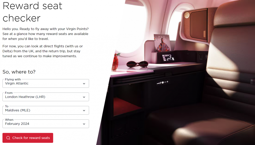 Using the Reward Seat Checker to find Virgin Atlantic Reward Flights